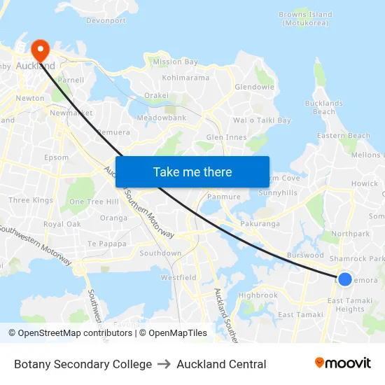 Botany Secondary College to Auckland Central map
