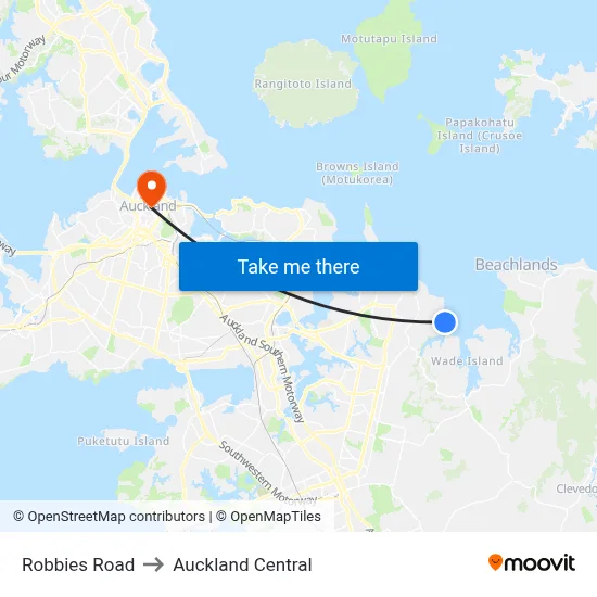 Robbies Road to Auckland Central map