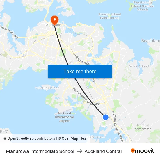 Manurewa Intermediate School to Auckland Central map