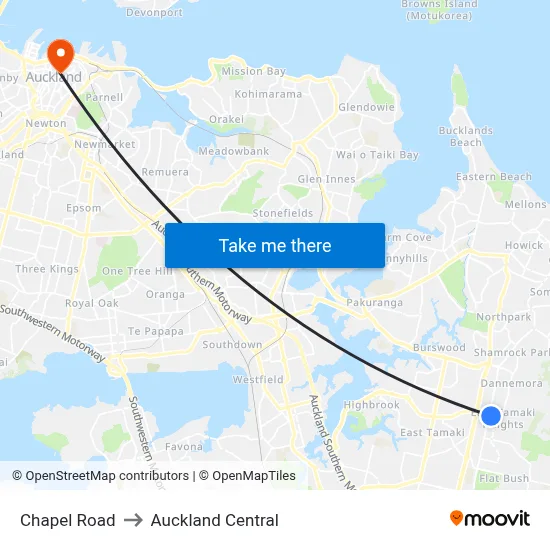Chapel Road to Auckland Central map