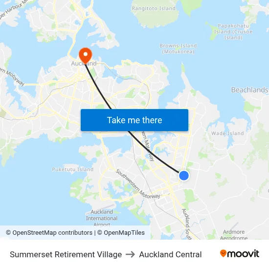 Summerset Retirement Village to Auckland Central map