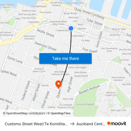 Customs Street West/Te Komititanga to Auckland Central map