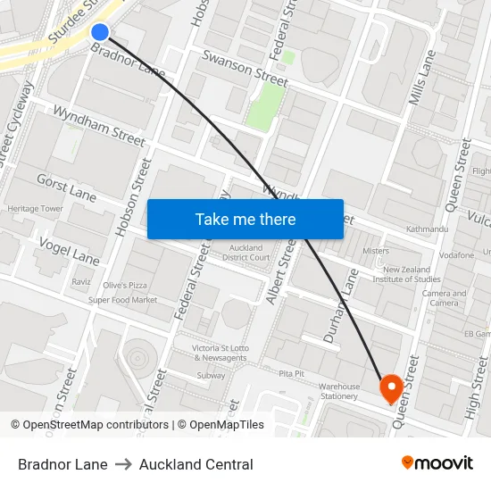 Bradnor Lane to Auckland Central map
