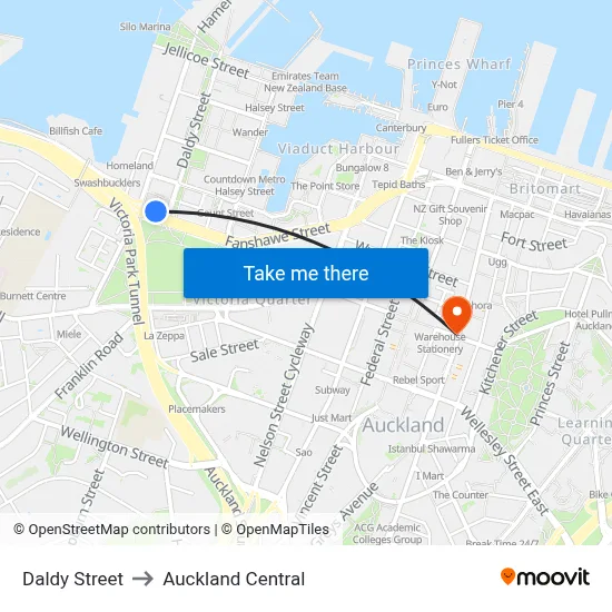 Daldy Street to Auckland Central map