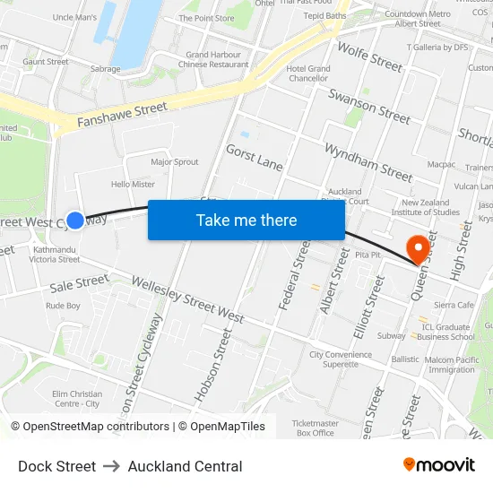Dock Street to Auckland Central map