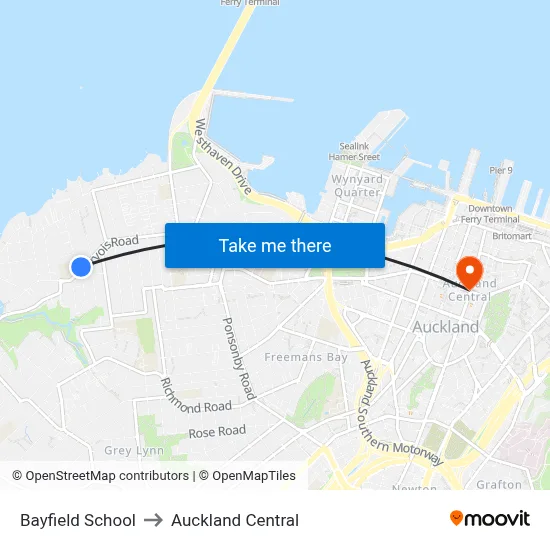 Bayfield School to Auckland Central map