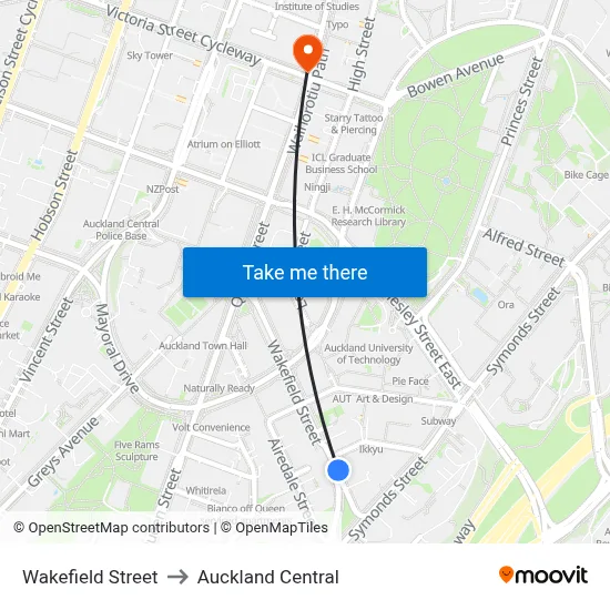 Wakefield Street to Auckland Central map