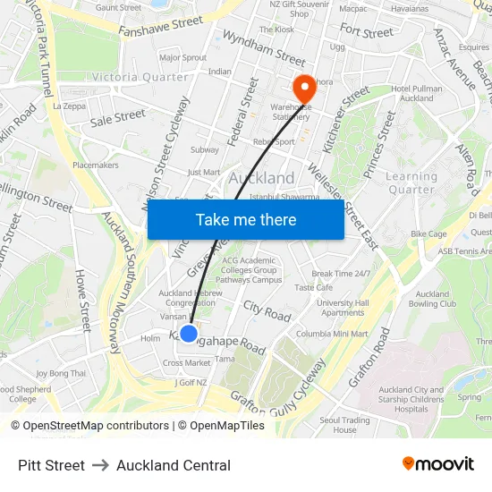 Pitt Street to Auckland Central map