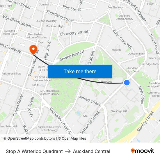 Stop A Waterloo Quadrant to Auckland Central map