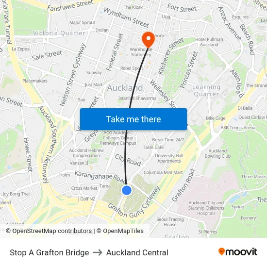Stop A Grafton Bridge to Auckland Central map
