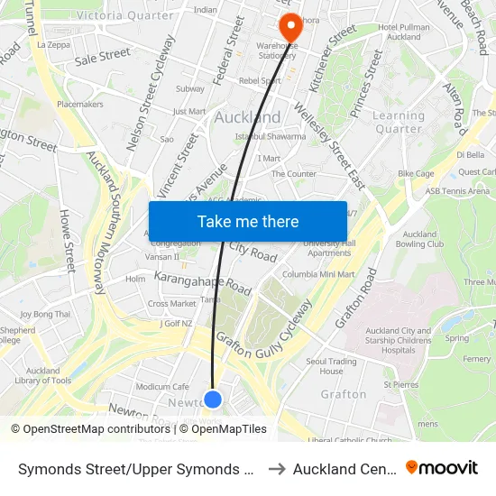 Symonds Street/Upper Symonds Street to Auckland Central map