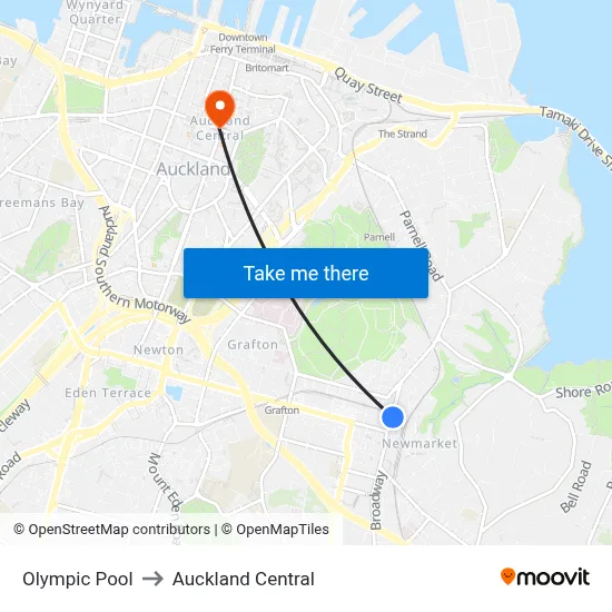 Olympic Pool to Auckland Central map