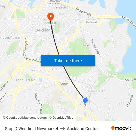 Stop D Westfield Newmarket to Auckland Central map