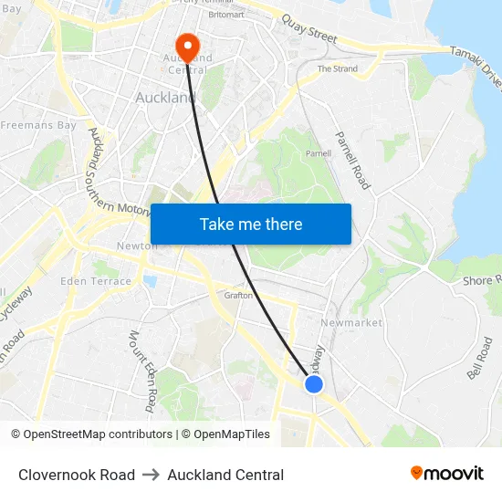 Clovernook Road to Auckland Central map