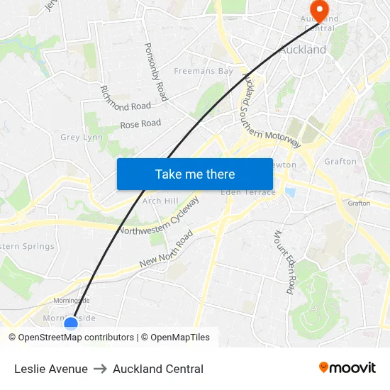 Leslie Avenue to Auckland Central map