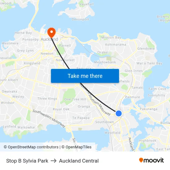 Stop B Sylvia Park to Auckland Central map
