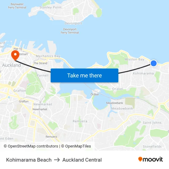 Kohimarama Beach to Auckland Central map