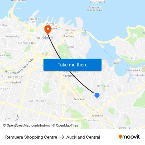 Remuera Shopping Centre to Auckland Central map