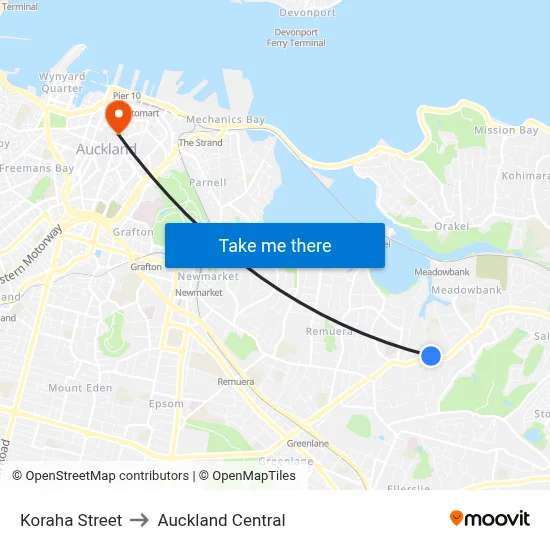 Koraha Street to Auckland Central map