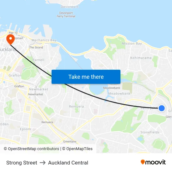 Strong Street to Auckland Central map