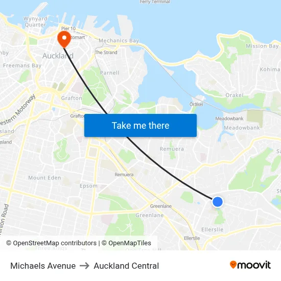 Michaels Avenue to Auckland Central map