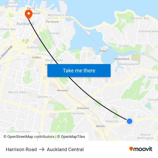 Harrison Road to Auckland Central map