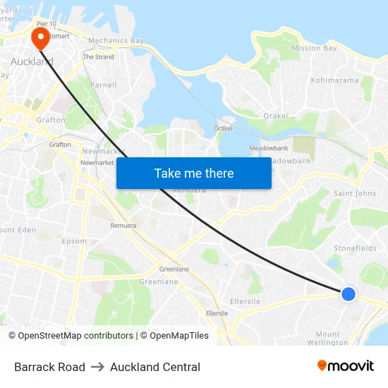 Barrack Road to Auckland Central map