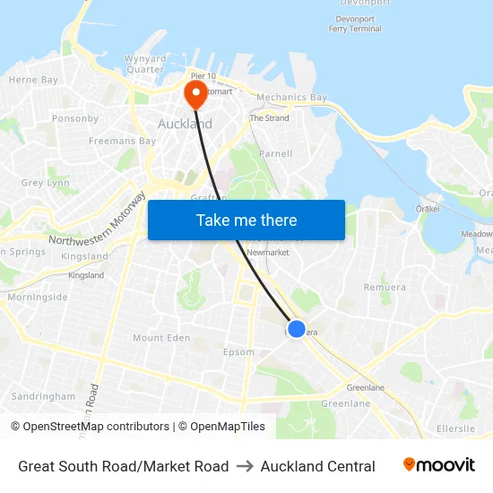 Great South Road/Market Road to Auckland Central map