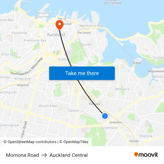Momona Road to Auckland Central map