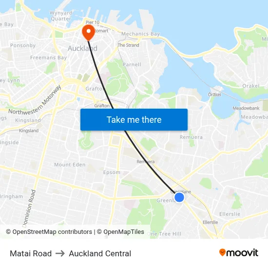 Matai Road to Auckland Central map