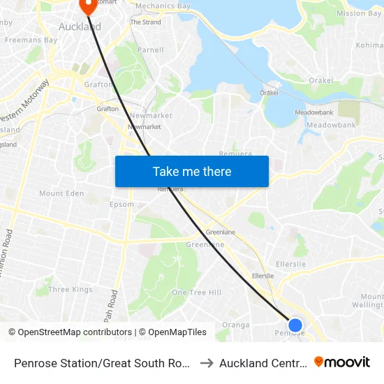Penrose Station/Great South Road to Auckland Central map