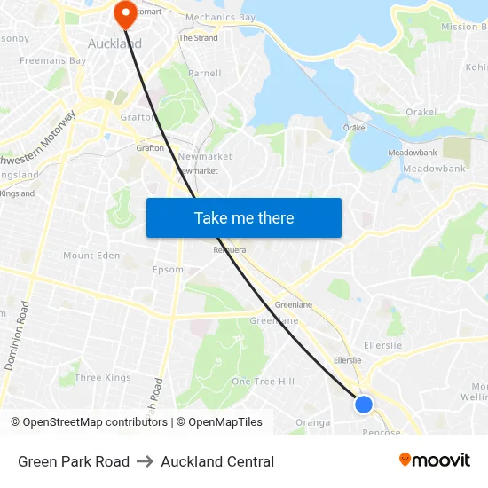 Green Park Road to Auckland Central map