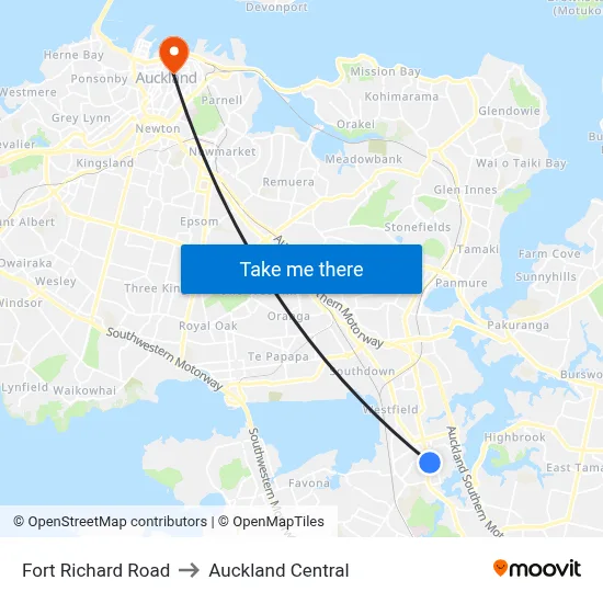 Fort Richard Road to Auckland Central map
