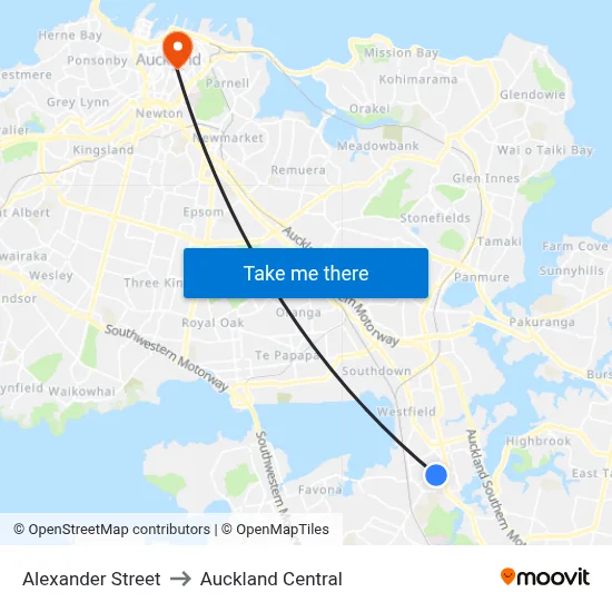 Alexander Street to Auckland Central map
