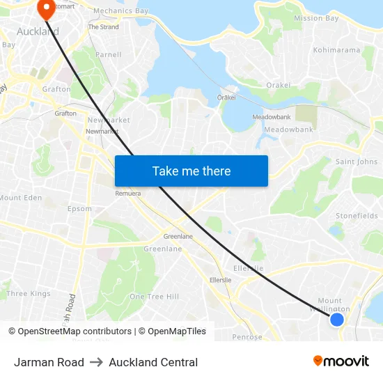 Jarman Road to Auckland Central map