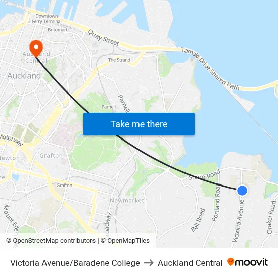 Victoria Avenue/Baradene College to Auckland Central map