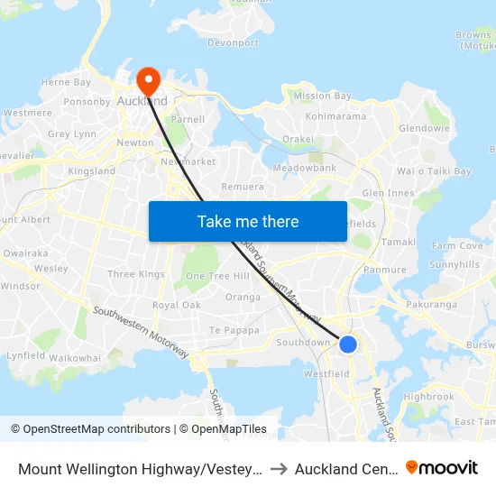 Mount Wellington Highway/Vestey Drive to Auckland Central map