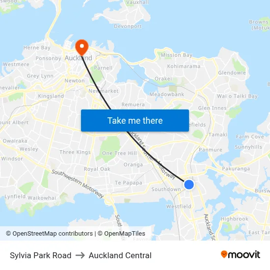 Sylvia Park Road to Auckland Central map