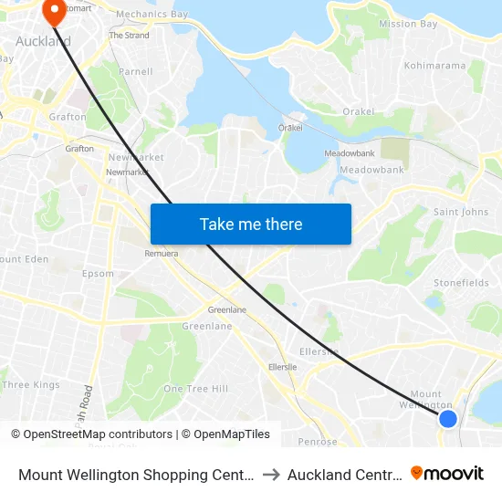 Mount Wellington Shopping Centre to Auckland Central map