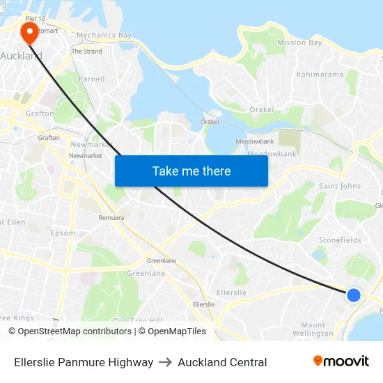 Ellerslie Panmure Highway to Auckland Central map