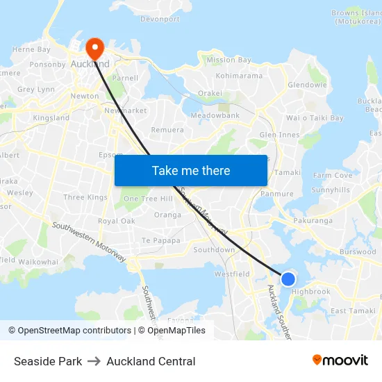 Seaside Park to Auckland Central map