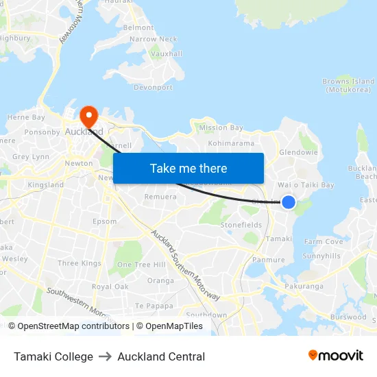 Tamaki College to Auckland Central map