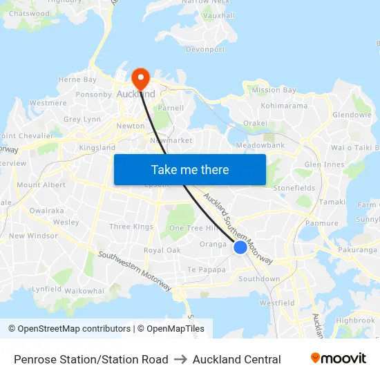 Penrose Station/Station Road to Auckland Central map