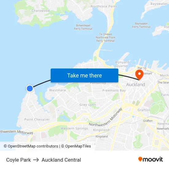 Coyle Park to Auckland Central map