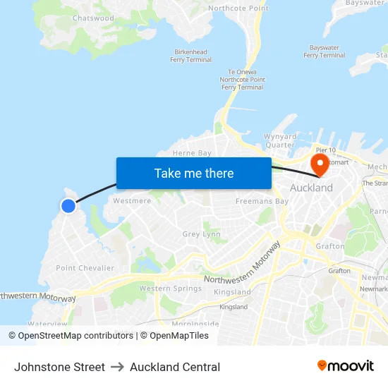 Johnstone Street to Auckland Central map