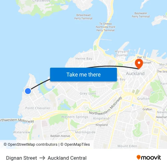 Dignan Street to Auckland Central map