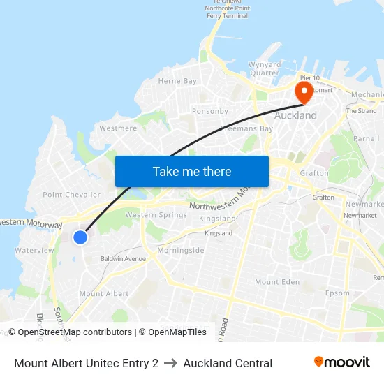 Mount Albert Unitec Entry 2 to Auckland Central map