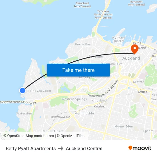 Betty Pyatt Apartments to Auckland Central map