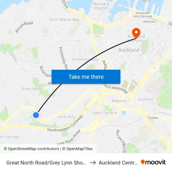 Great North Road/Grey Lynn Shops to Auckland Central map