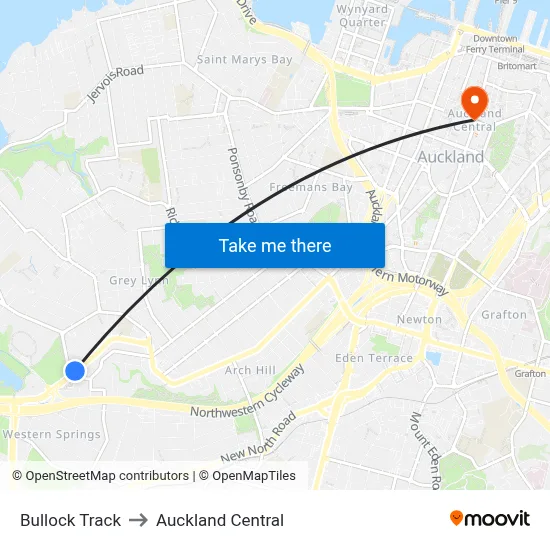 Bullock Track to Auckland Central map